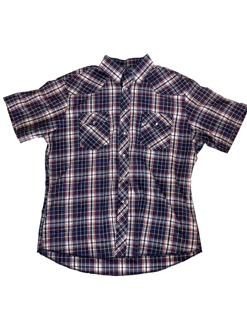 Wrangler Pearl Snap Shirt Mens XL Plaid Button Up Western Rodeo Cowboy Country